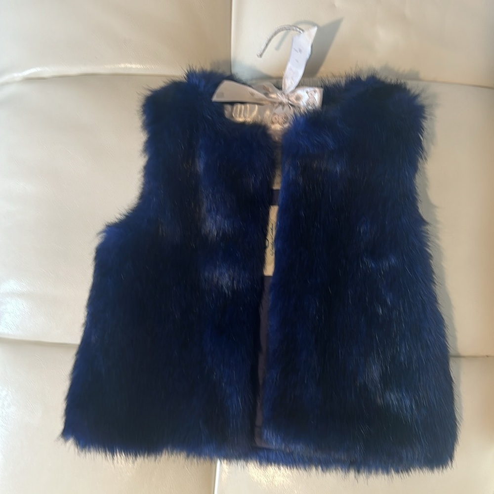 🆕🎀 C de C Faux Fur Baby Girl Vest Coat 4Y Blue - Picture 3 of 9